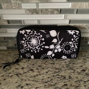 Thirty One Coupon Clutch Organizer Black & White Floral Brushstrokes Zip Wallet